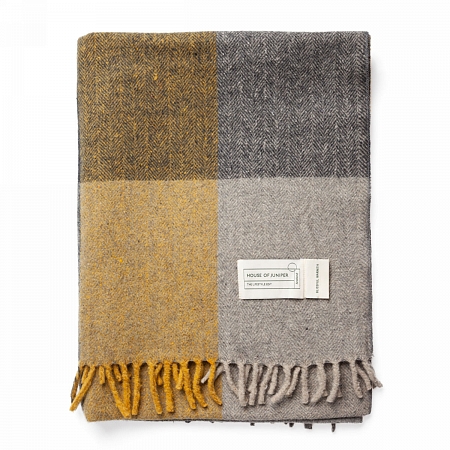 House of Juniper Block Check Herringbone Knee Grey Ochre